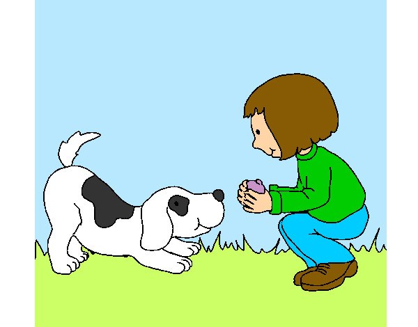 Dibujo Niña y perro jugando pintado por silvioa