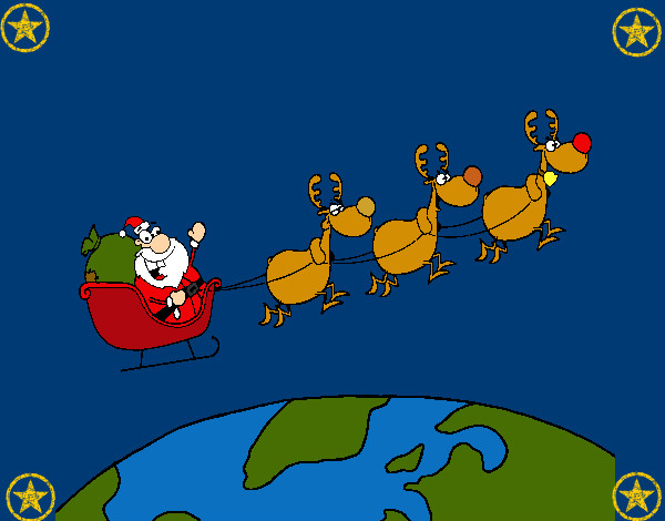 Dibujo Papa Noel repartiendo regalos 3 pintado por sofia04
