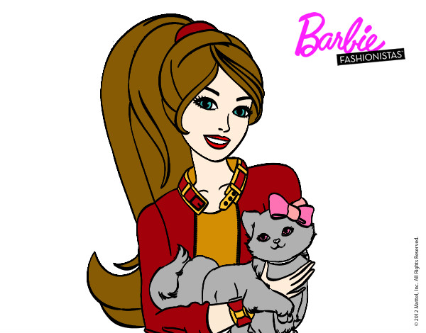 Dibujo Barbie con su linda gatita pintado por FridaVR