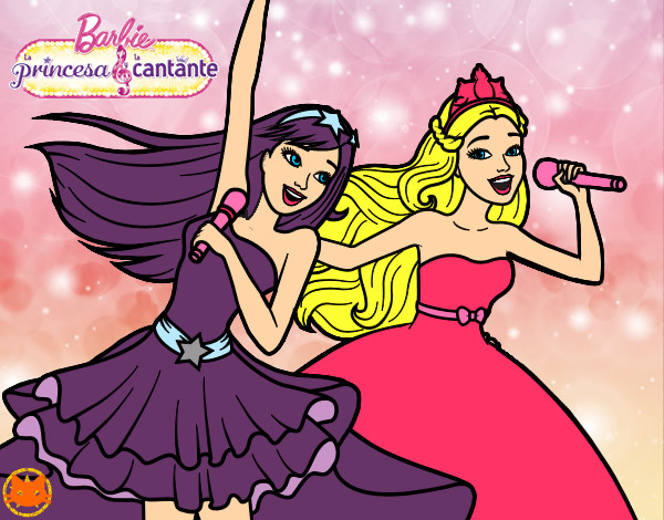 Dibujo Barbie y la princesa cantando pintado por -Rainbowg-