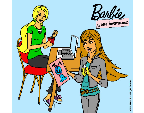 Dibujo Barbie y su hermana merendando pintado por Lariis
