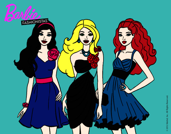 Dibujo Barbie y sus amigas vestidas de fiesta pintado por AnaiDiriV