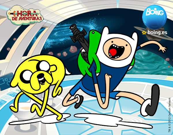 Dibujo Finn y Jake pintado por cachorro