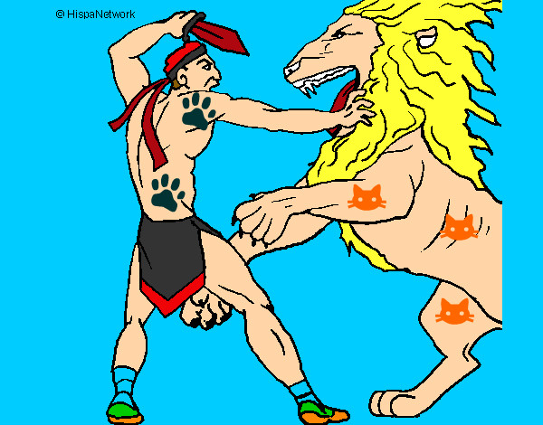 Dibujo Gladiador contra león pintado por MARTINST