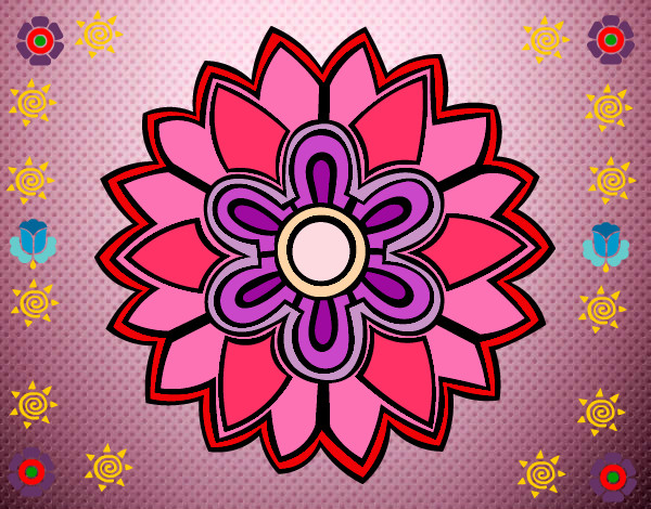 Dibujo Mándala con forma de flor weiss pintado por flaxi