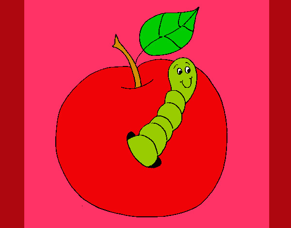 Dibujo Manzana con gusano pintado por melyna