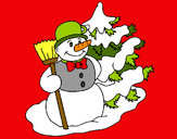 Dibujo Muñeco de nieve y árbol navideño pintado por julian03ro