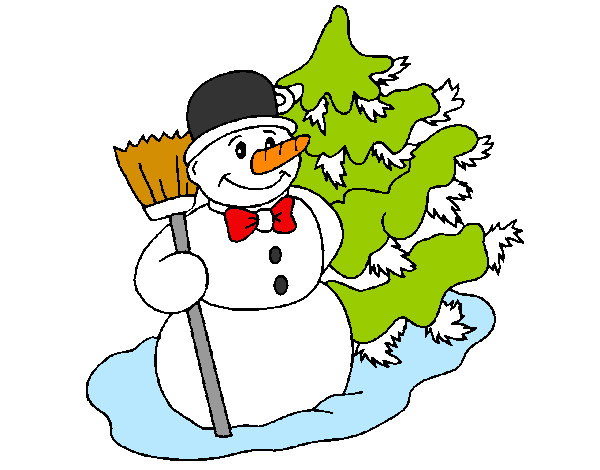 Dibujo Muñeco de nieve y árbol navideño pintado por peterg