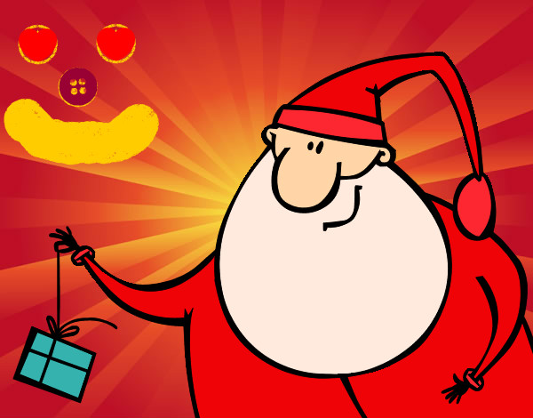 Dibujo Papa Noel con un regalo pintado por galambar