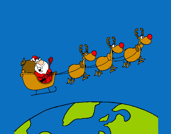 Dibujo Papa Noel repartiendo regalos 3 pintado por anto22