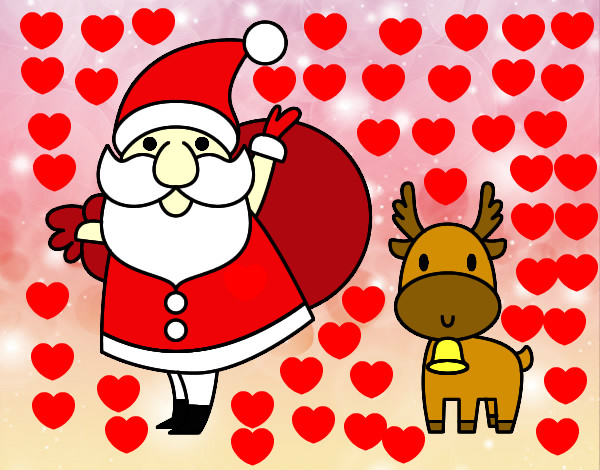Dibujo Papá Noel y un reno pintado por pricoli