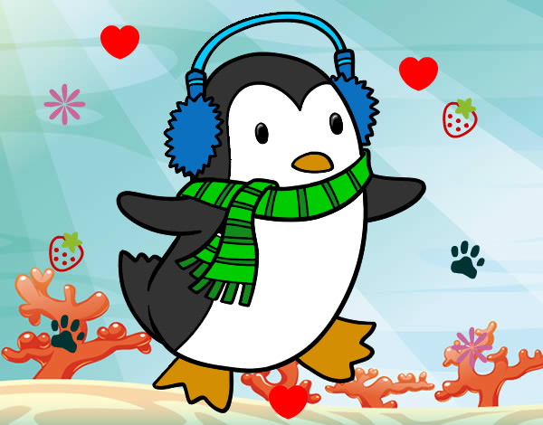 Pinguinito con orejeras azuladas