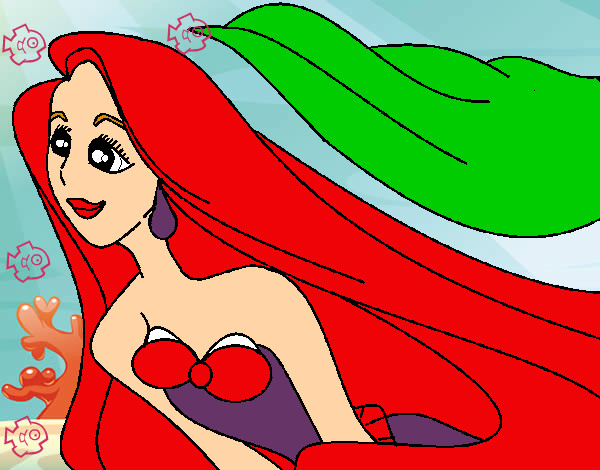 Dibujo Sirenita Ariel pintado por huesitos