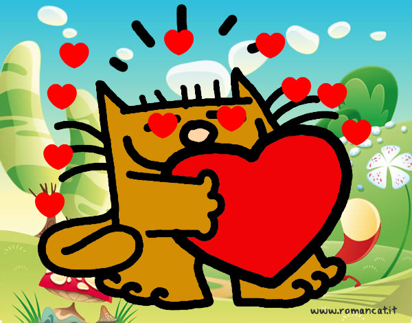 Dibujo El gato y el corazón pintado por huesitos