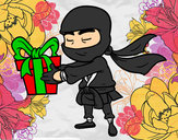 Dibujo Ninja con un regalo pintado por Twiti 
