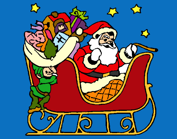 Dibujo Papa Noel en su trineo pintado por azalea200