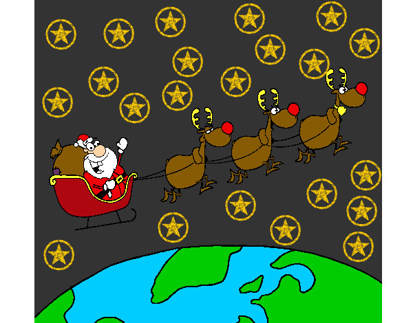 Dibujo Papa Noel repartiendo regalos 3 pintado por 0000000