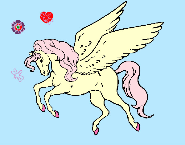Dibujo Pegaso volando pintado por unicorn