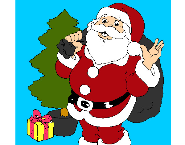 Dibujo Santa Claus y un árbol de navidad pintado por damalex