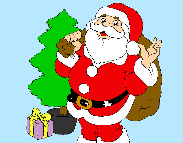 Dibujo Santa Claus y un árbol de navidad pintado por EriBenegas