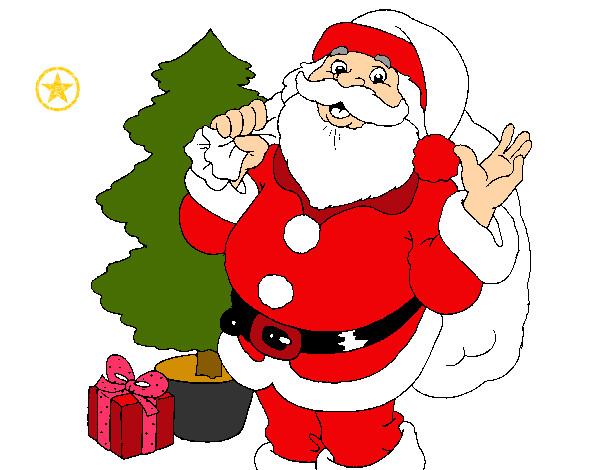 Dibujo Santa Claus y un árbol de navidad pintado por siwar