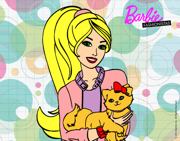 Dibujo Barbie con su linda gatita pintado por puchita