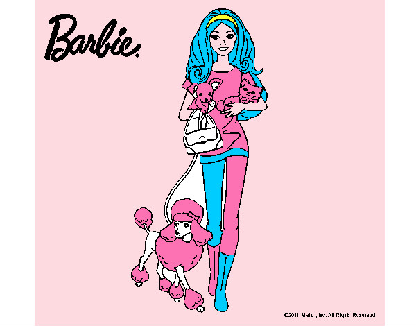Dibujo Barbie con sus mascotas pintado por leidybello