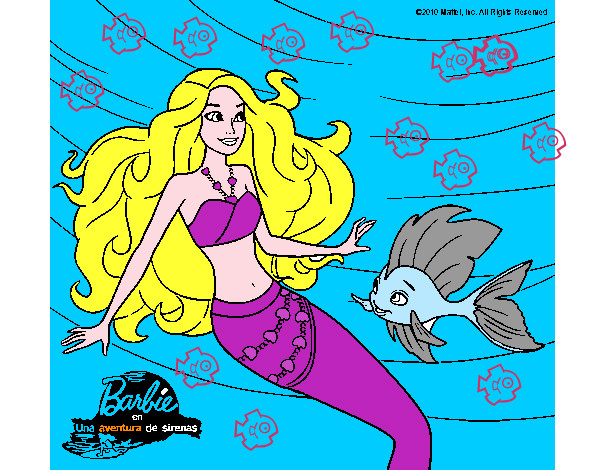 Dibujo Barbie sirena con su amiga pez pintado por leidybello