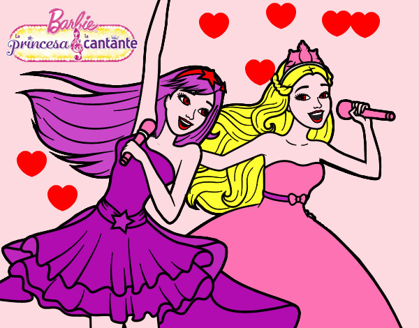 Dibujo Barbie y la princesa cantando pintado por leidybello