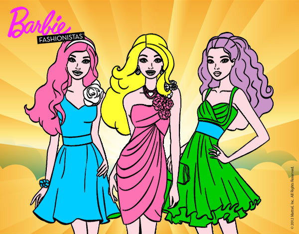 Dibujo Barbie y sus amigas vestidas de fiesta pintado por leidybello