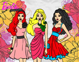 Dibujo Barbie y sus amigas vestidas de fiesta pintado por puchita
