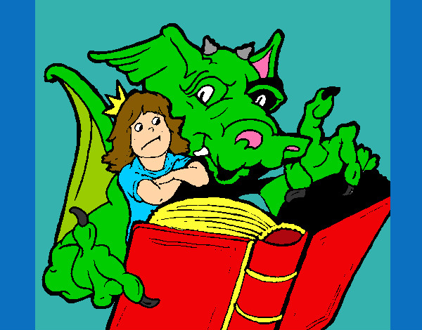 Dibujo Dragón, chica y libro pintado por MOGLI