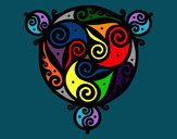 Dibujo Mandala con tres puntas pintado por iluchy