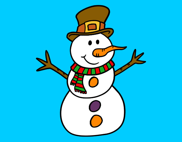 Dibujo Muñeco de nieve con sombrero pintado por -gisela-