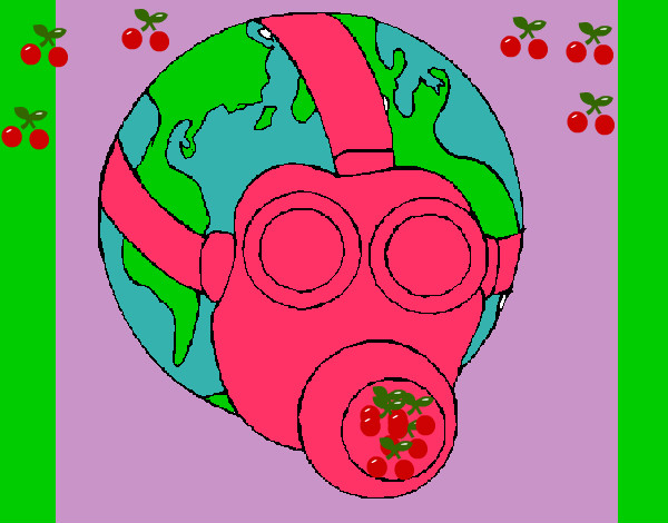 Dibujo Tierra con máscara de gas pintado por carratala