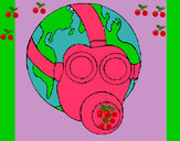 Dibujo Tierra con máscara de gas pintado por carratala