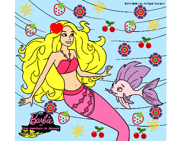 Dibujo Barbie sirena con su amiga pez pintado por Cadida