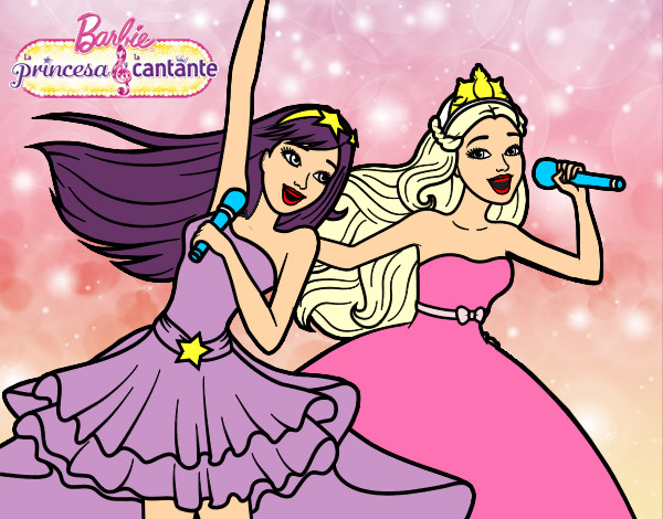 Dibujo Barbie y la princesa cantando pintado por manumilu