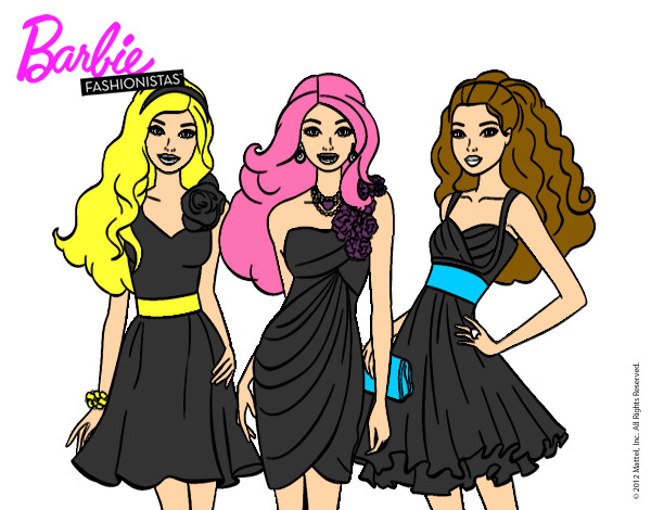 Dibujo Barbie y sus amigas vestidas de fiesta pintado por yukari 