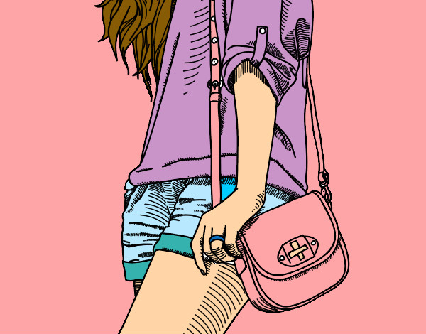 Dibujo Chica con bolso pintado por acuamarin