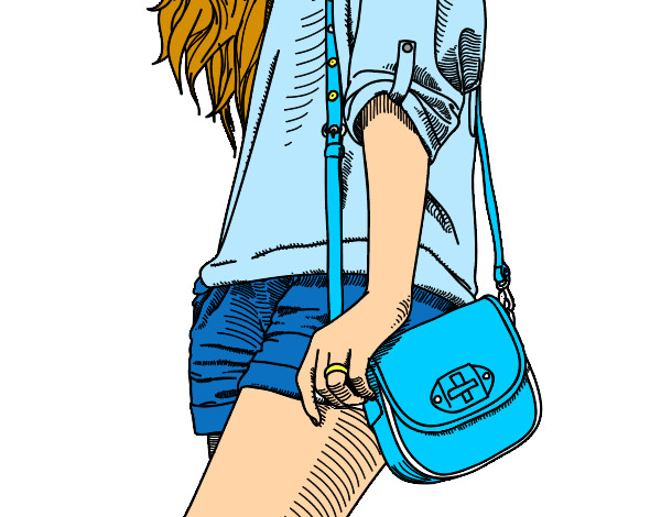 Dibujo Chica con bolso pintado por neon
