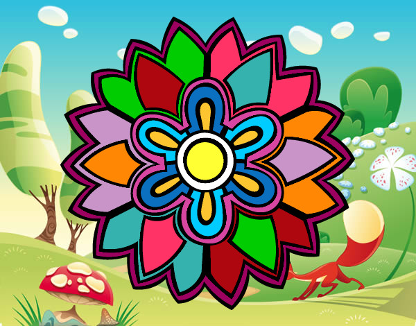 Dibujo Mándala con forma de flor weiss pintado por happysmile