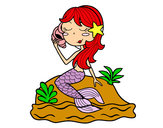 Dibujo Sirena sentada en una roca con una caracola pintado por Fatimaciel