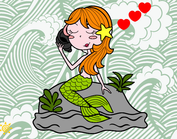 Dibujo Sirena sentada en una roca con una caracola pintado por manumilu