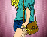 Dibujo Chica con bolso pintado por azul9898