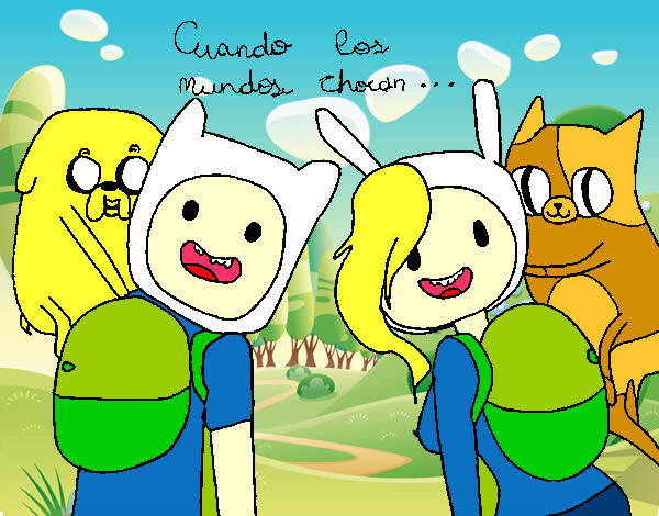 Dibujo Finn y Jake con Fionna y Cake pintado por 1D4ever