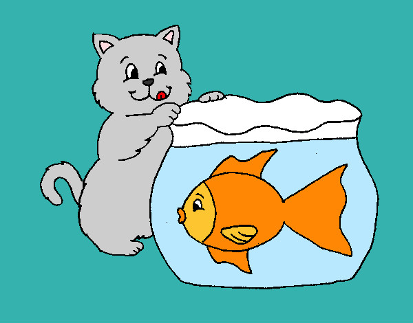 Dibujo Gato y pez pintado por maylop