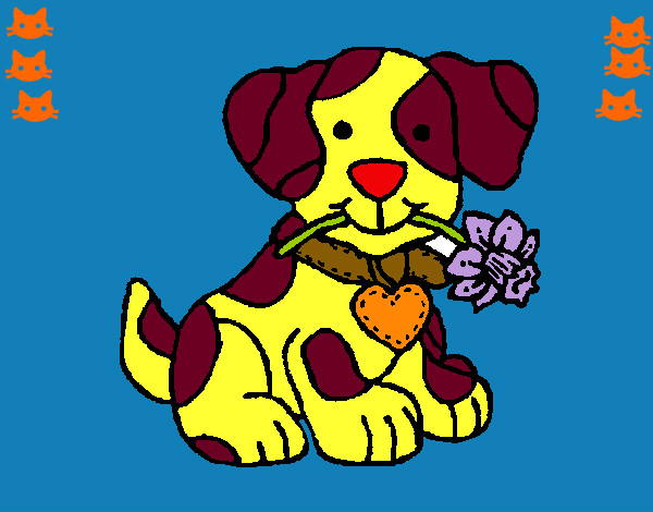 Cachorro con una flor en la boca