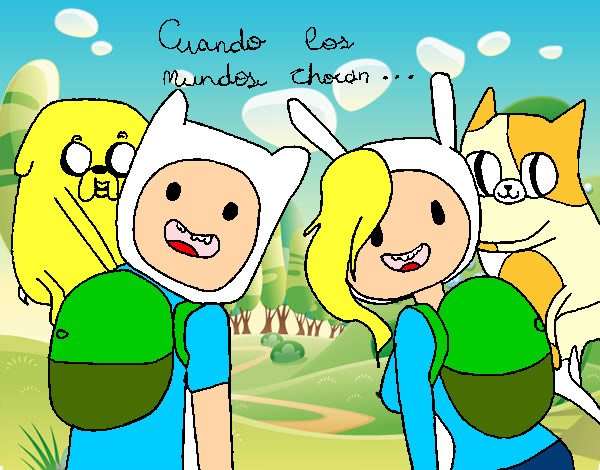 Dibujo Finn y Jake con Fionna y Cake pintado por carolina21