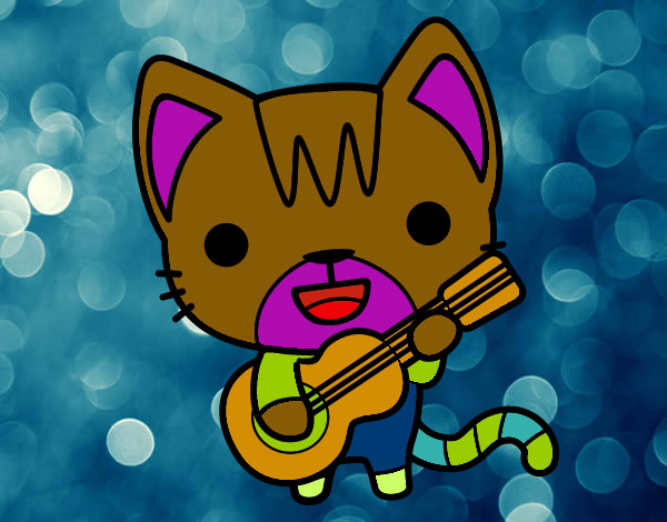 Dibujo Gato guitarrista pintado por Pinka29